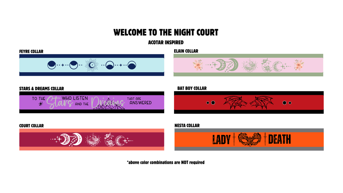 ACOTAR designs, numbered to match the Design list