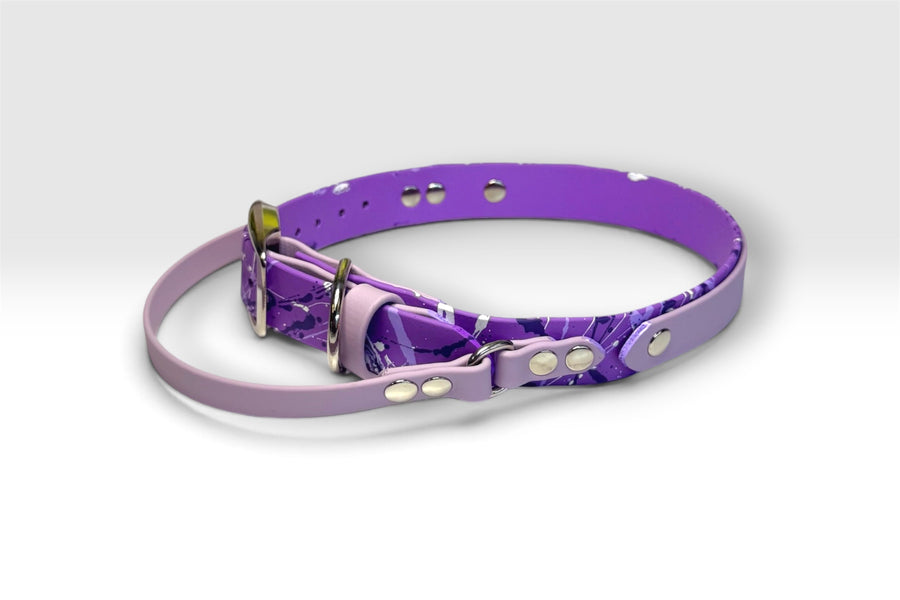 Double Layer collar with grab handle — purple splatter over lavender