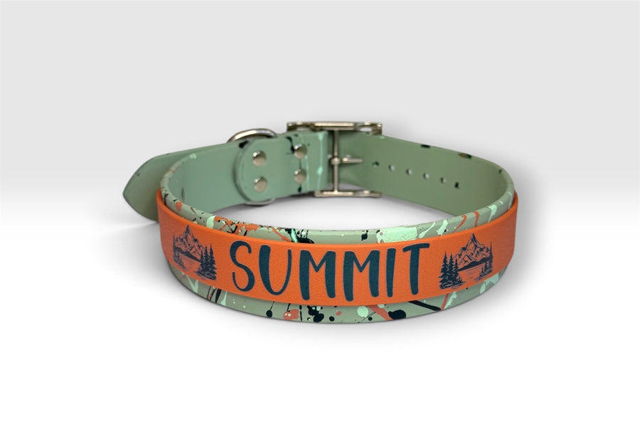 Double Layer collar — Summit, orange over sage splatter