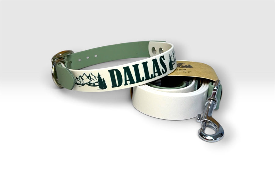 Two-Tone collar — Dallas, cream and sage with matching leash